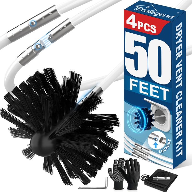 50 FEET Dryer Vent Cleaner Kit Synthetic Brush Head Upgraded Flexible Quick Snap Brush with Drill Attachment Extend Up to 50 FEET for Easy Cleaning Use with or Without a Power Drill