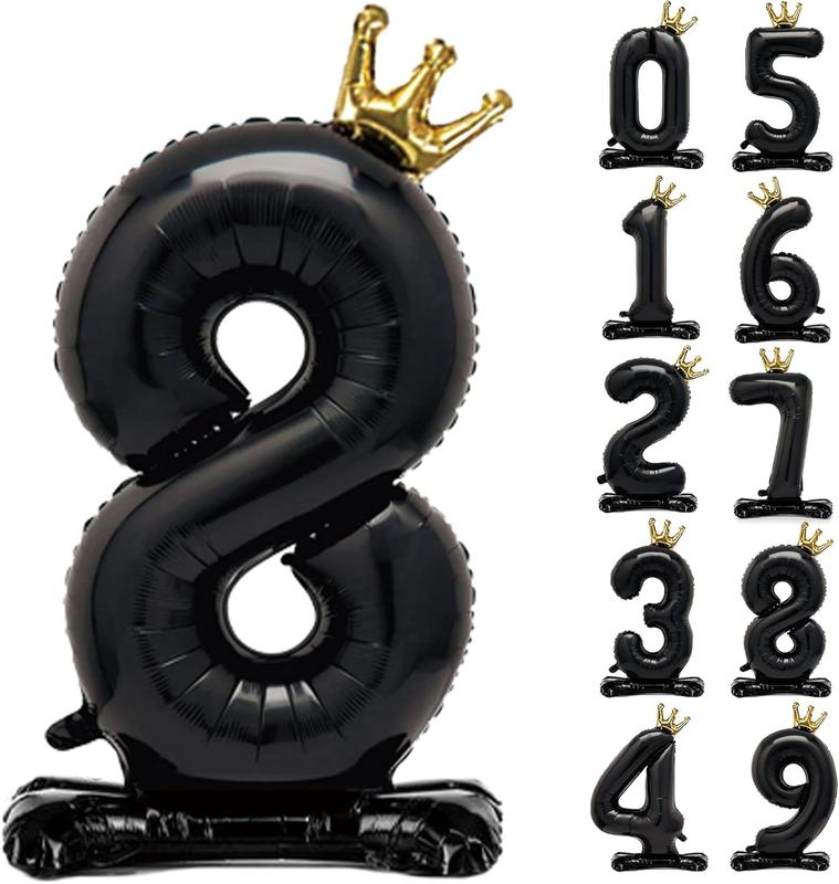 Standing Black Number 3 Balloon with Crown For  3rd Birthday Party Decoration, 40 Inch Number 3 Balloon