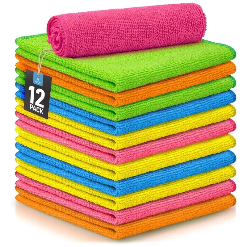 Microfiber Cleaning Cloths - 12 Pack of Highly Absorbent, Soft Microfiber Cloths for Kitchen - Hand Towel Set for Household Use