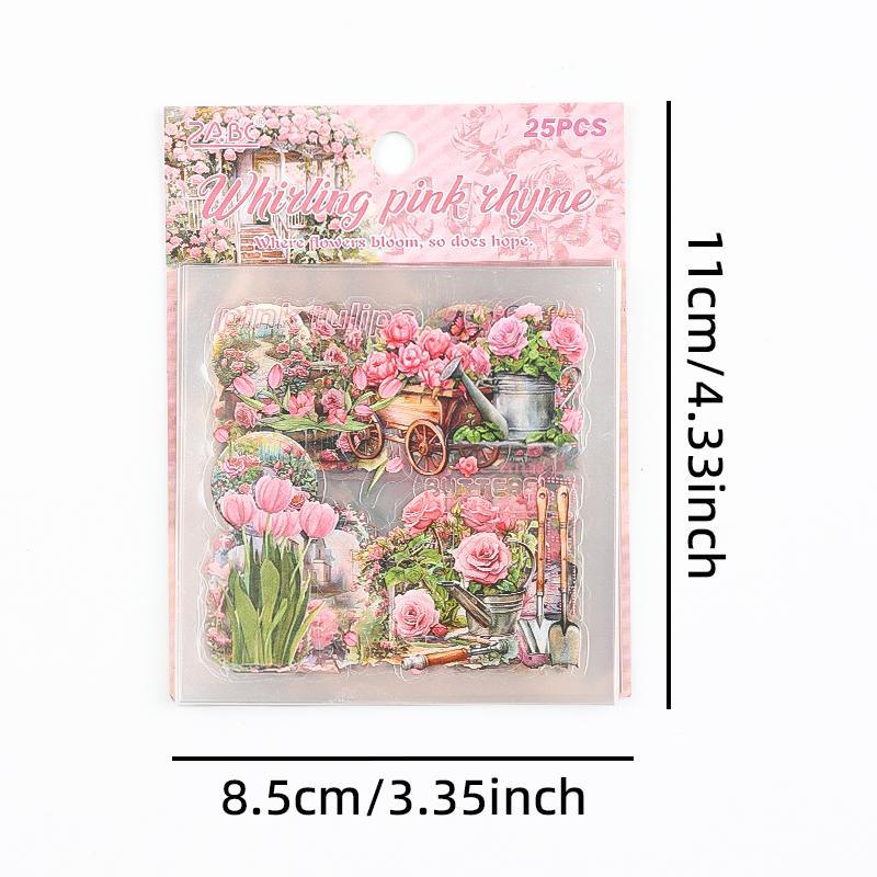 Flower Pattern Sticker, 25pcs set Exquisite Plant Flower Notebook Sticker, Decorative Sticker for Scrapbook & Water Cup & Mobile Phone Case