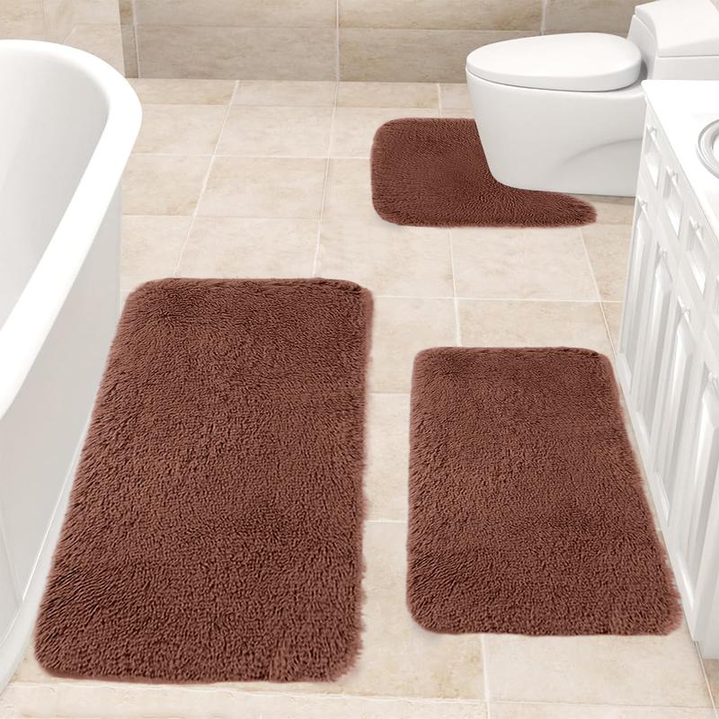 3 Pcs Bath Mat Set Toilet Mats Solid Color Thick Bathroom Rugs Soft Comfortable Bathroom Rugs Water Absorption Rubber Non Slip Thick Machine Washable Easier To Dry