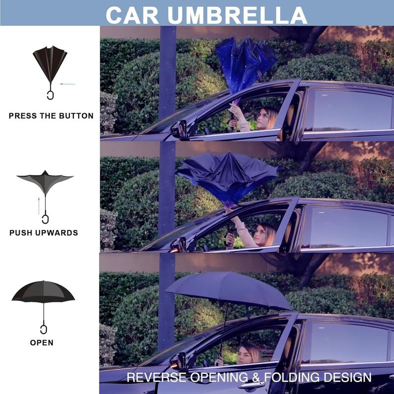 49 56 Inch Inverted Reverse Upside Down Umbrella, Extra Large Double Canopy Vented Windproof Waterproof Stick Golf Umbrellas with C-shape Handle.