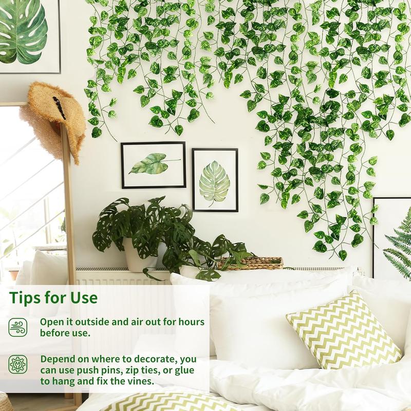 24 Pack 173ft Artificial Ivy Greenery Garland, Fake Vines Hanging Plants Backdrop for Room Bedroom Wall Decor, Green Leaves Decorative Fruit