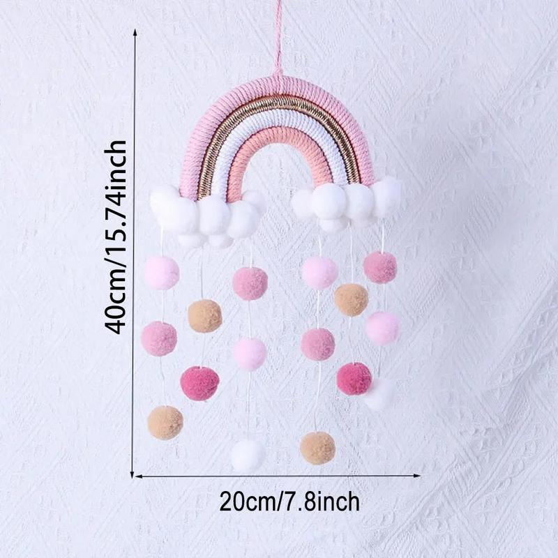 Pride Braided Rainbow Design Hanging Decor, Pom Pom Trim Wall Hanging Ornament for Home Office Kids Bedroom