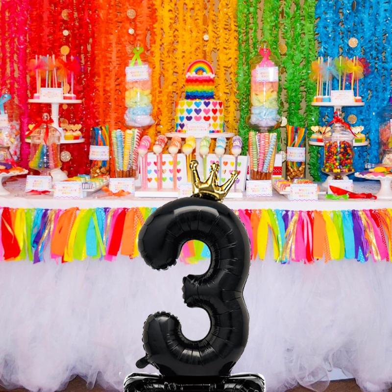 Standing Black Number 3 Balloon with Crown For  3rd Birthday Party Decoration, 40 Inch Number 3 Balloon