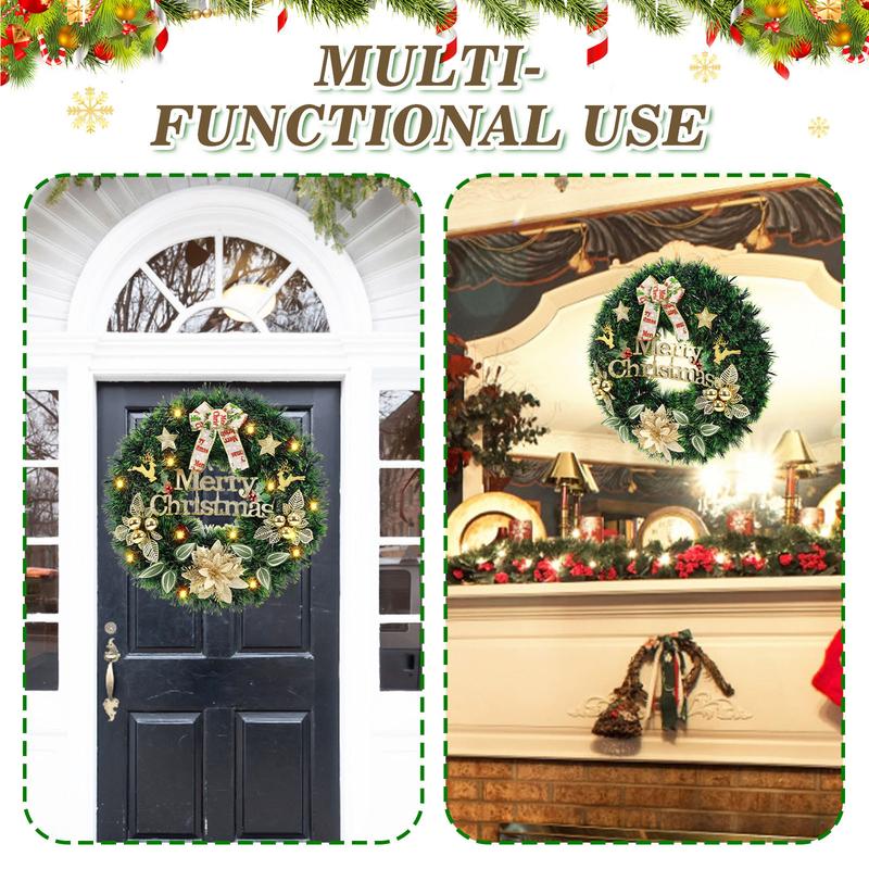 Artificial Christmas Wreath For Front Door, Christmas Door Wreath With Bow Ribbon Berries Pine Cones Leaves Christmas Wreaths Ornaments 13.78 Inch