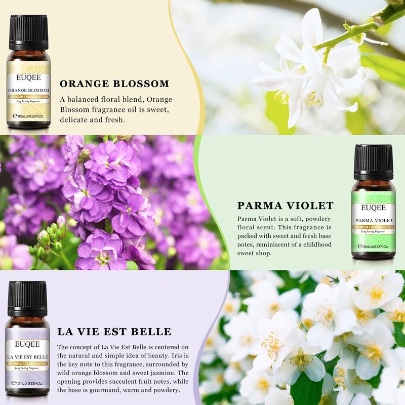 Floral Essential Oil Set, 6counts set 10ml Scented Oils, Aromatherapy Perfume Gift Set, Orange Blossom, Parma Violet, Japanese Magnolia, Honeysuckle, Lilac