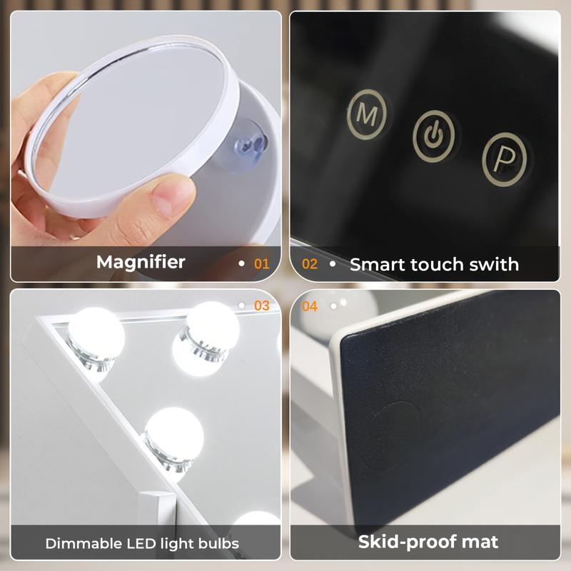 Vanity Mirror with Lights, Makeup Mirror with Lights, 10X Magnification, Light up Mirror with Smart Touch 3 Colors Dimmable, Mirror with Lights with 360° Rotation for Women Gift. Decor