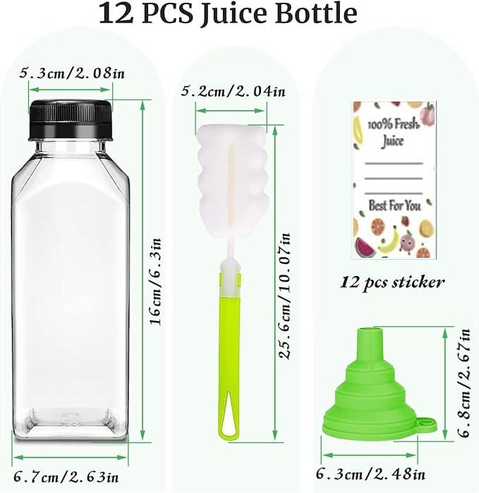 [Fast Shipping] Plastic Juice Bottles with Caps 12 pcs, 12oz Reusable Juice Containers with Tamper Proof Lids Black, Clear Juice Bottles for Juicing, Milk, Smoothie, Drinking, and Other Beverages Christmas Gifts