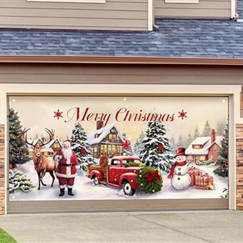 Christmas 2024 Ornament Garage Door Decorating Cover, 1 Set Windproof & Snow Resistant Garage Door Banner, Festive & Party Supplies for Home Decor, Decorations Supplies, Christmas Gift Ideas