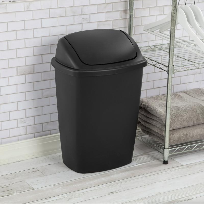 Sterilite 7.5 Gallon SwingTop Trash Can, Plastic, Kitchen, Black Trash Can foldable  trash reusable universal botedebasura inteligente crown  trash trashcan lid