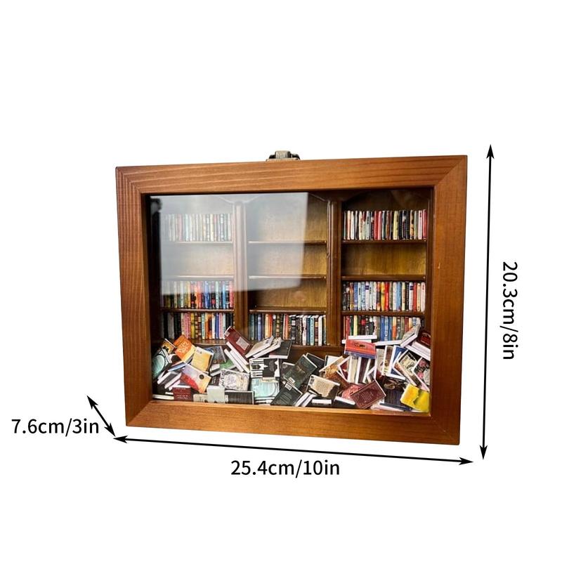 Creative Anti-Anxiety Bookshelf with 200pcs Miniature Book Shake Away Your Anxiety Doll House Desk Decoration Gifts Ornaments Wood Artistic, Wooden Display Case for Miniatures, Multi-compartment Organizer for Collectibles, Unique Anxiety-Relief Gift