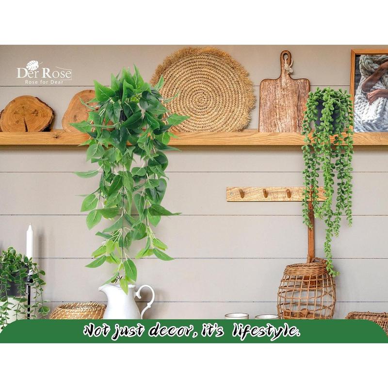 4 Pack 1 Plants Hanging with Pots Artificial Ivy Vine Faux Eucalyptus Hanging Plants, Boston Fern, String of Pearls for Home Room Wall Shelf Indoor Outdoor Decor