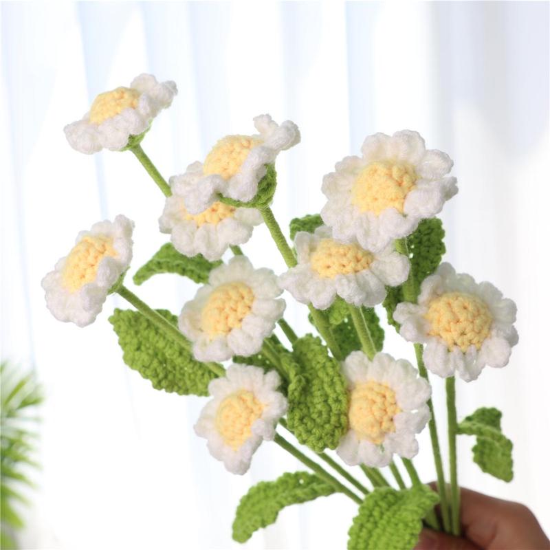 Artificial Knitted Flower Bouquet without Vase, 10pcs set Creative Handmade Crochet Flower, Home Decor Supplies for Living Room Bedroom Dining Room Decor