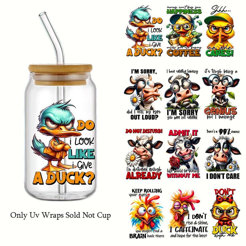 Cartoon Duck Pattern Sticker, 4 Counts set Self-adhesive Label Sticker, Diy Decorative Sticker for Water Bottle Cup Mug