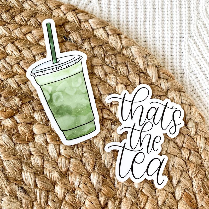 Iced Matcha Green Tea Waterproof Vinyl Sticker, 4x2