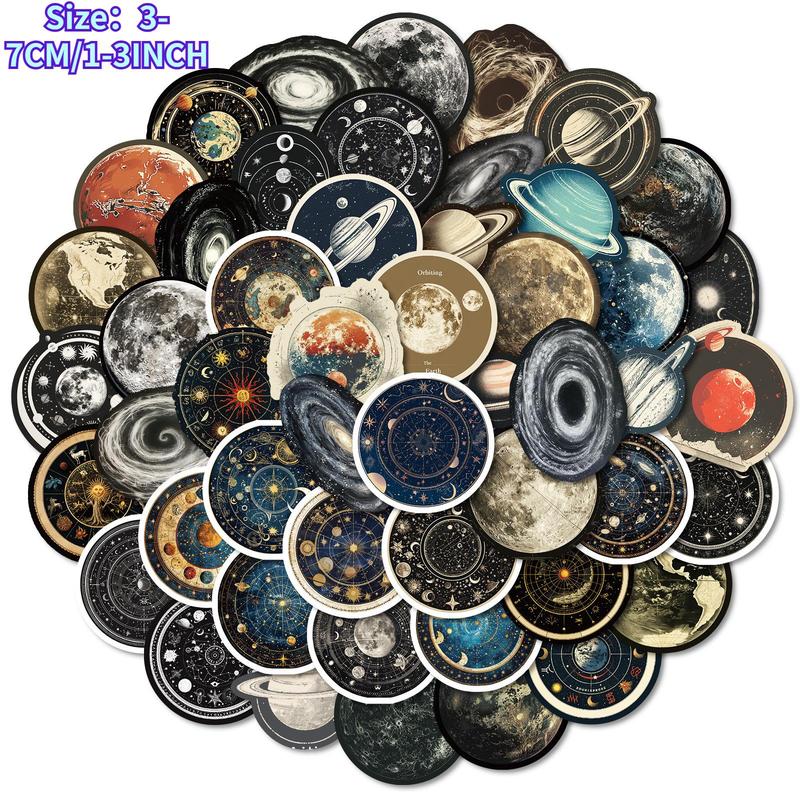 Space Themed Sticker, 50pcs set Waterproof Self Adhesive Decor Paper with Storage Box, Decor Sticker for Gift Greeting Card Water Bottle Laptop Phone