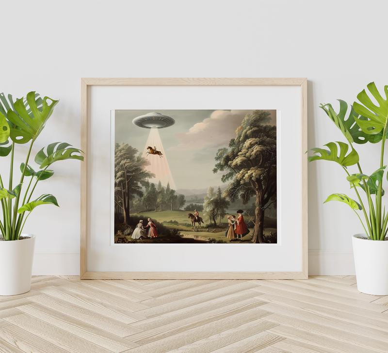 Victorian UFO Poster No Frame, Aliens Print, UFO Art, Unique Wall Decor, Aliens Decor, Aliens Spaceship Art, Horses