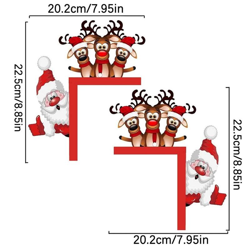 Santa & Reindeer Design Christmas Door Corner Sign, 1 Count Wooden Sculpture Decor, Festival Home Decor for Bedroom Office Dormitory Party