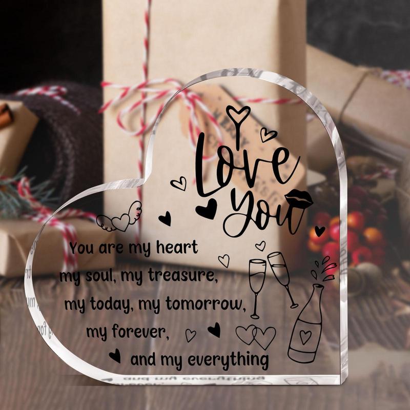 Acrylic Heart Shaped Clear Plaque, I Love You Plaque, Desk Decoration for Home Room Office, Gift for Partner, Romantic Gift