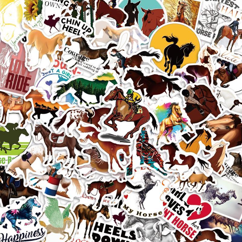 Horse Pattern Sticker (50pcs set), Western Horse Decorative Sticker, DIY Decals for Water Bottle, Laptop, Phone Case, Scrapbooking, Journal Making