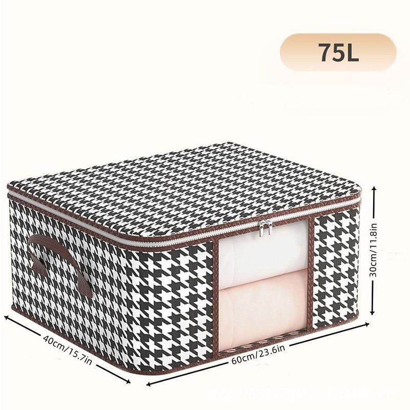 Cool Bedroom Accessories Houndstooth Pattern Storage Bag, 1 Count Large Capacity Clothes Storage Organizer with Zipper & Handle, Quilt Storage Organiser for Home Wardrobe Closet