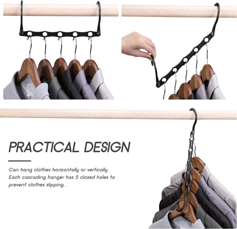 HOUSE DAY  Ultimate Space Saving Hangers Organizer & Pant Hangers Bundle Steel Hook Wooden Hanging Plastic Wood Retractable Smooth