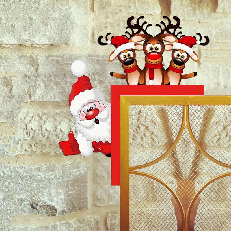 Santa & Reindeer Design Christmas Door Corner Sign, 1 Count Wooden Sculpture Decor, Festival Home Decor for Bedroom Office Dormitory Party