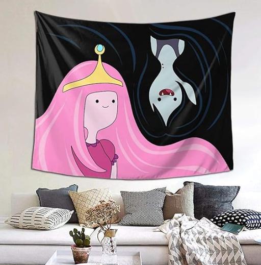 Adventure Time Princess Bubblegum and Marceline Wall Tapestry, Adventure Time Cartoon Tapestry Wall Hanging Decorations for Living Room Bedroom Dorm