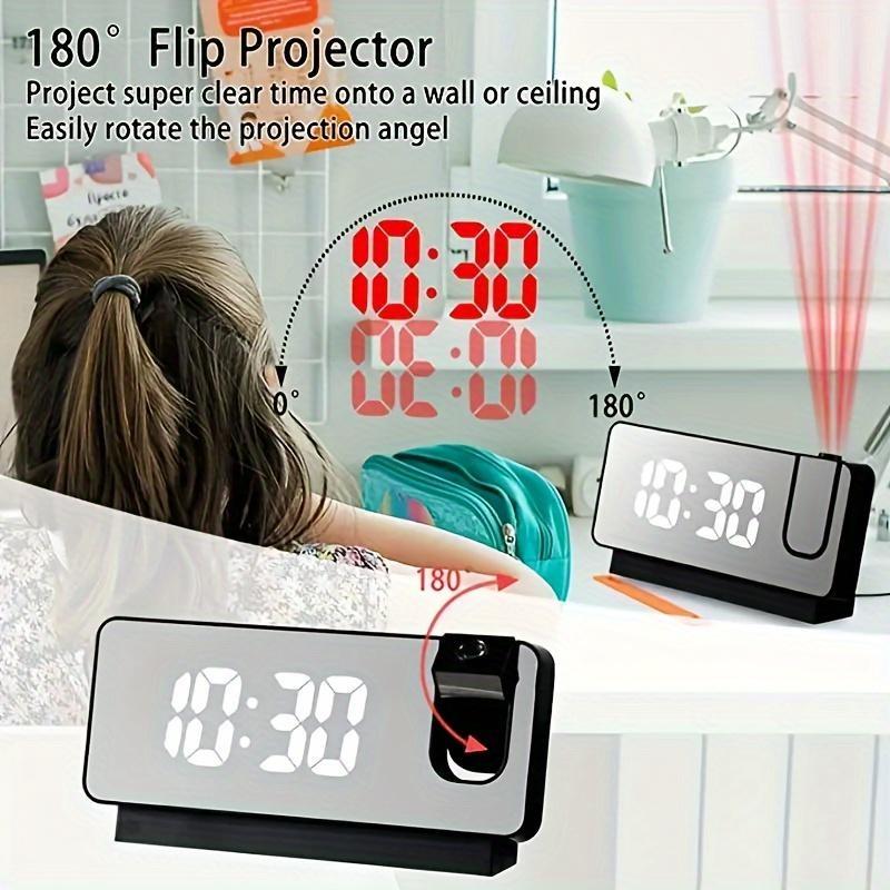 Projection Alarm Clock, LED Electronic Alarm Clock, Mirror Alarm Clock for Bedroom, with Large Display, Temperature, Adjustable Brightness, Snooze