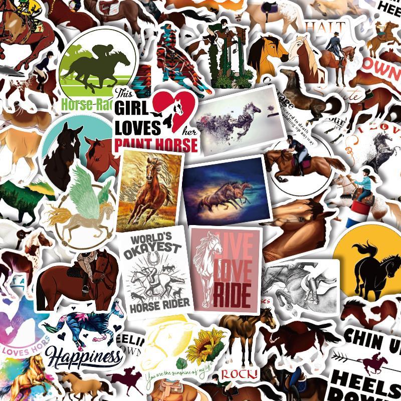 Horse Pattern Sticker (50pcs set), Western Horse Decorative Sticker, DIY Decals for Water Bottle, Laptop, Phone Case, Scrapbooking, Journal Making