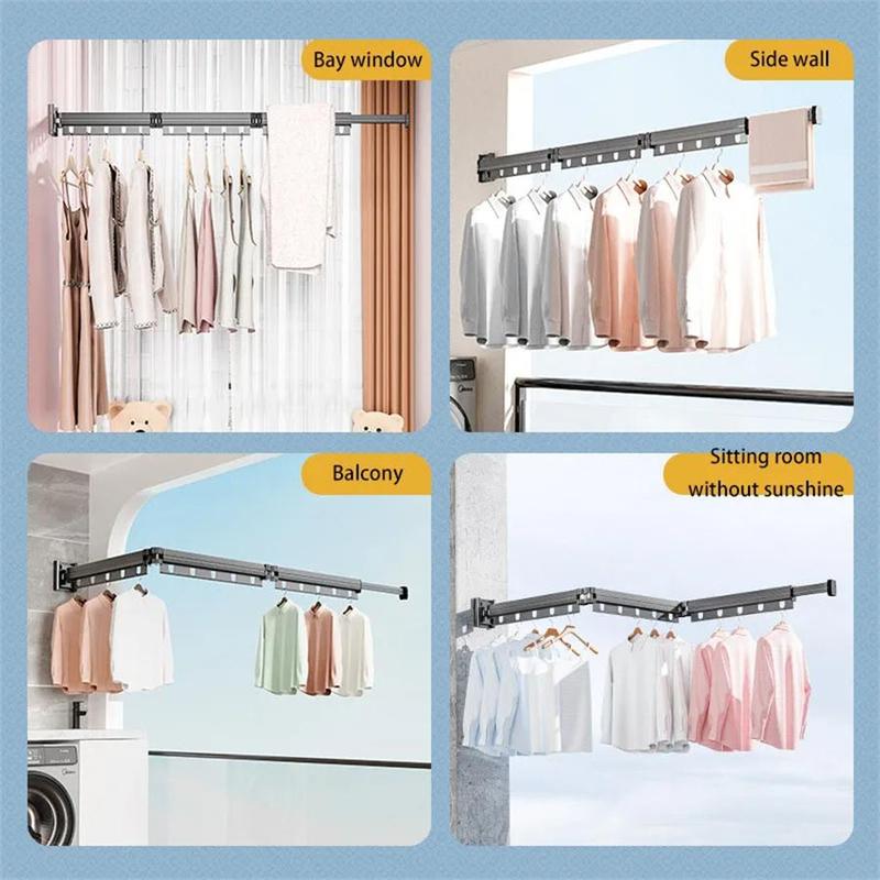 Wall Mounted Clothes Hanger, 1 Count Aluminum Alloy Retractable Laundry Drying Rack, Folding Drying Rack, Space Saving Clothes Hanger