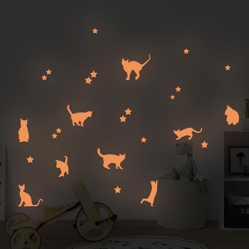 Luminous Cat & Star Pattern Wall Sticker for Home Decor, 1 Set Girly Bedroom Accessories Glow in the Dark Wall Decal, Decorative Sticker for Home Bedroom Living Room