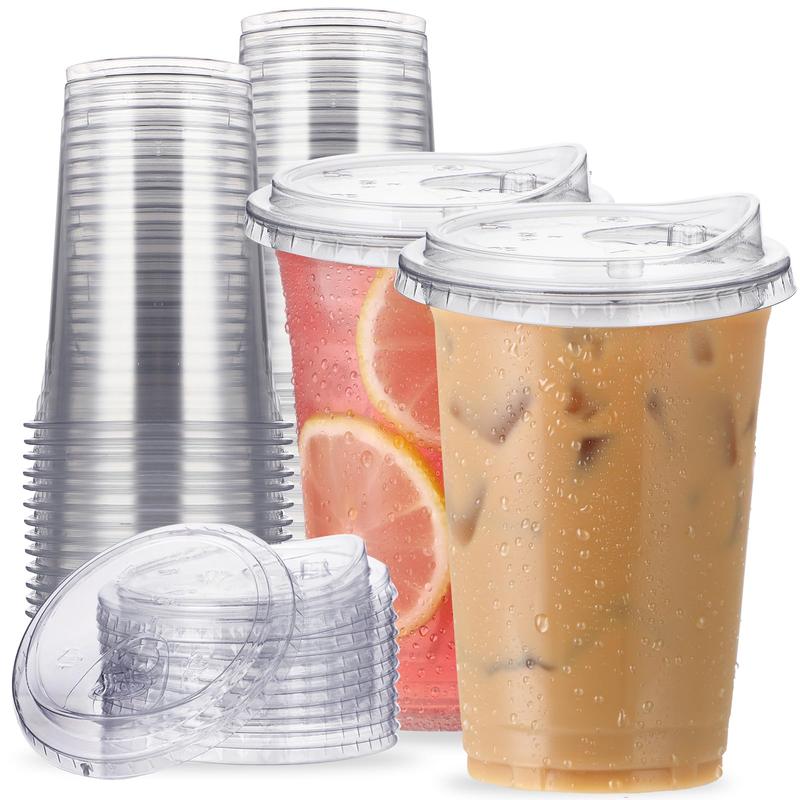 Comfy Package [16 oz. - 25 Count Crystal Clear Plastic Cups With Strawless Sip-Lids, Disposable Iced Coffee Cups with Lids - Ideal for Cold Beverages, and To-Go Drinks