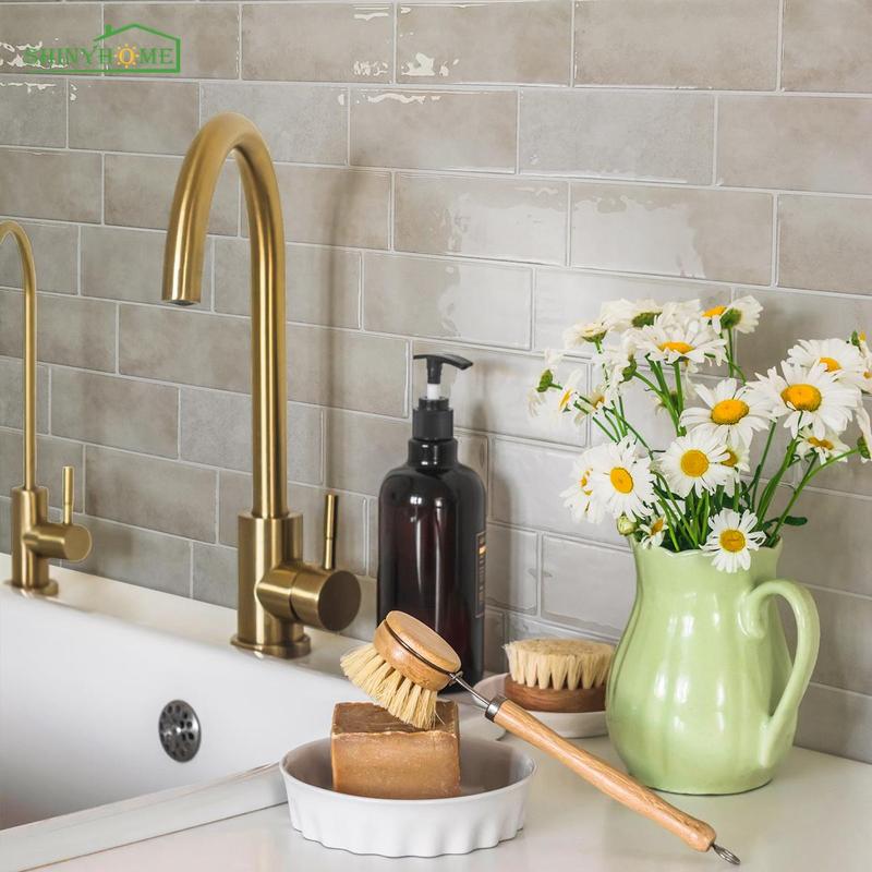 Brick Pattern Self-adhesive Wall Tile Sticker, 10pcs Waterproof Bathroom Backsplash Tile Sticker, Heat Resistant Kitchen Backsplash Peel and Stick Wallpaper, Home Decor Supplies