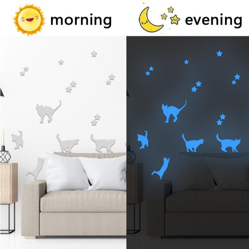 Luminous Cat & Star Pattern Wall Sticker for Home Decor, 1 Set Girly Bedroom Accessories Glow in the Dark Wall Decal, Decorative Sticker for Home Bedroom Living Room