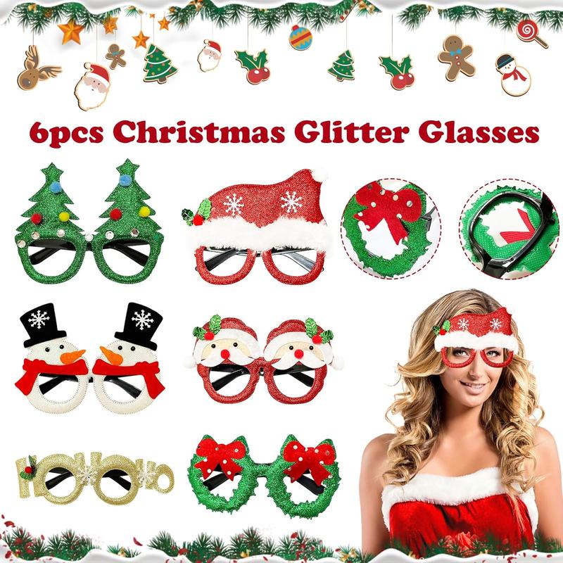 36 count Christmas Headbands Christmas Glasses Frames Glitter Hats  Stickers Christmas Decoration Accessories Assorted for Christmas Parties Holiday Favors Photo Booth (One Size Fits All)