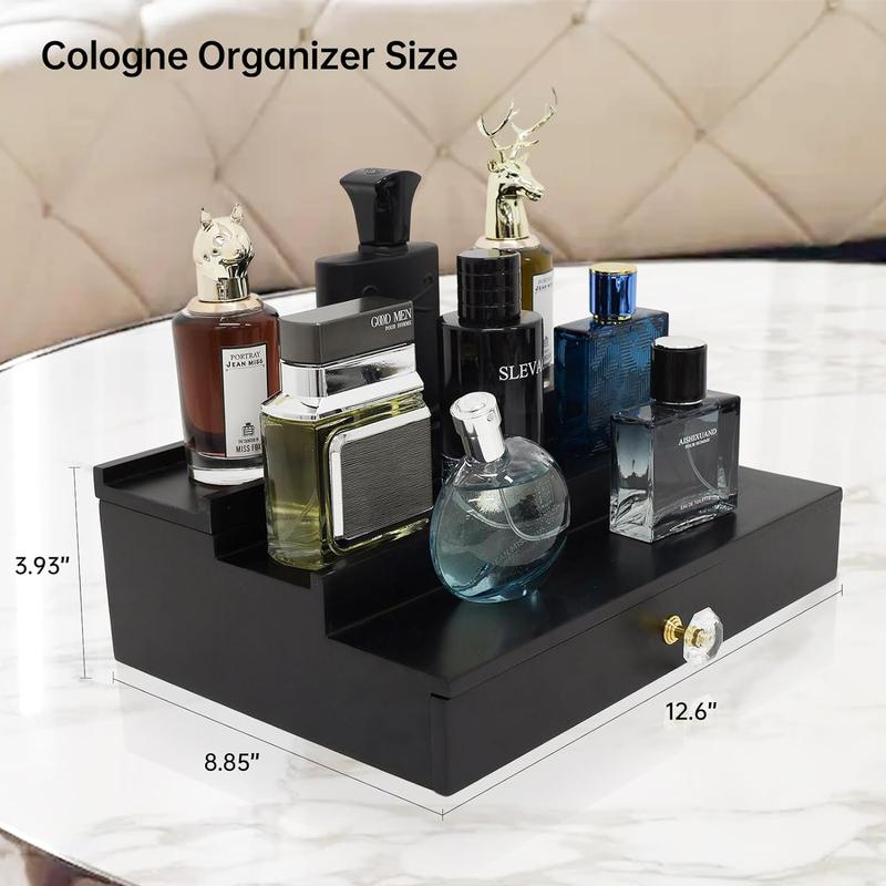 Cologne Organizer for Men 3 Tier Cologne Stand with Drawer and Hidden Compartment Cologne Holder for Men, Wood, Cologne Shelf for Men Gift Perfume Mens Cologne Tray Boxes Wooden