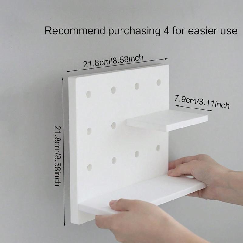 Wall Mounted Storage Shelf, 1 Count 4 Counts Simple Self-adhesive Wall Mounted Perforated Board Storage Rack, Storage Organizer