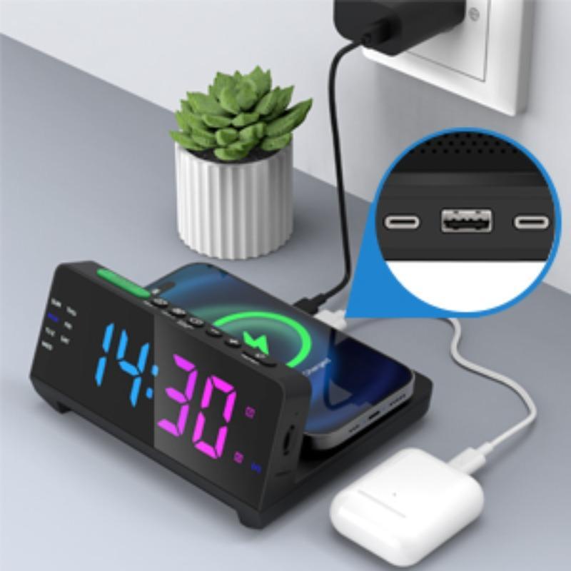 Multifunctional Alarm Clock without Battery, 1 Count Dual USB-C Port LED Design Alarm Clock with Night Light, Summer Dimmable Display Desk Clock, Digital Clock