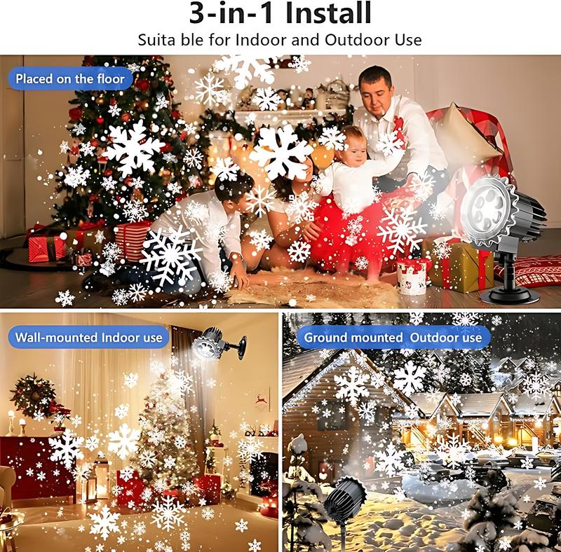 [Christmas gift]Christmas Head Snowflake Projection Lights,  Outdoor LED Christmas Lights IP65 Waterproof, Rotating Snow Lamp Brighter LED Landscape for Xmas Holiday Party Decoration