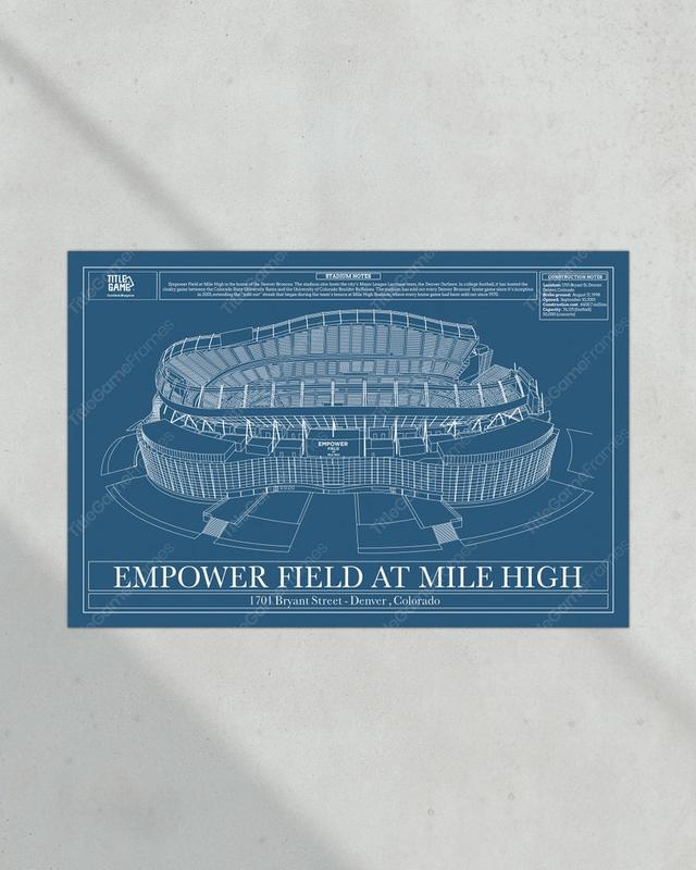 Denver Broncos Empower Field at Mile High Stadium Blueprint Football Print