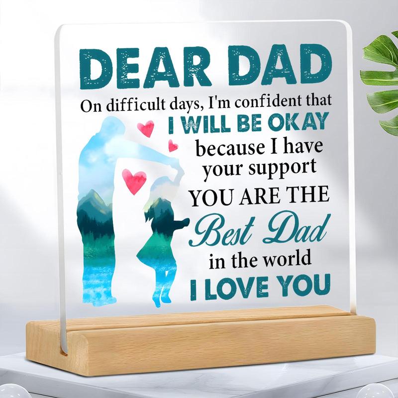 Acrylic Desktop Plaque with Wooden Base, Creative Letter Pattern Ornament, Desktop Decoration for Home Office, Gift for Dad, Home Decor