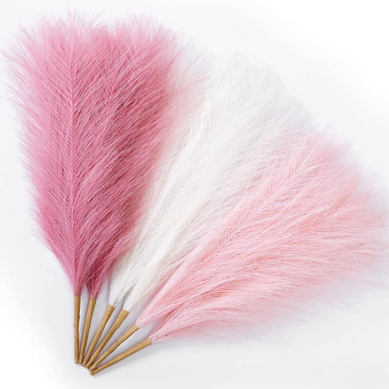 Pampas Grass Pink Decor 17.7 Inch 6pcs Faux Pampas Grass Home Decor Artificial Pampas Grass Blush Fake Pampas Short Vase Room Christmas Decoration