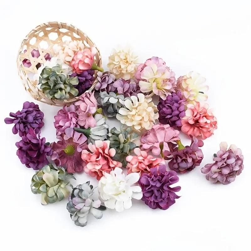 Random Color Artificial Hydrangea Flower, 30pcs Faux Hydrangea Flower Head for DIY Spring Decor, Decorative Flowers & Plants for Home & Wedding Party Decor