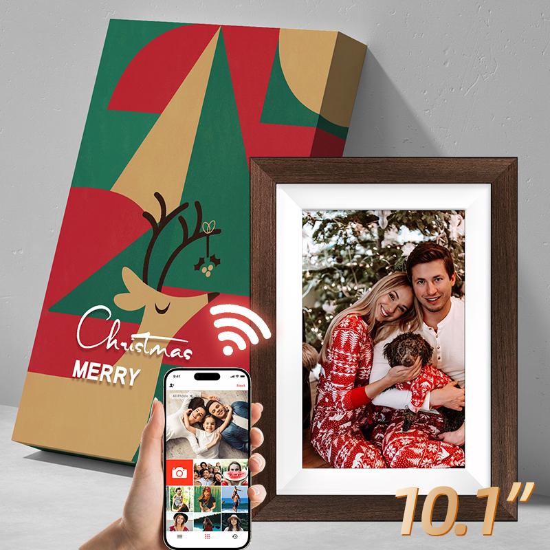 Ekoio 10.1 inch Digital photo Frame WiFi Smart Digital Photo Frame Wood IPS HD 1280 * 800 1080P Touch Screen Auto-Rotate Easy Setup to use Free Share Photos and Videos Gift for mon Father Women