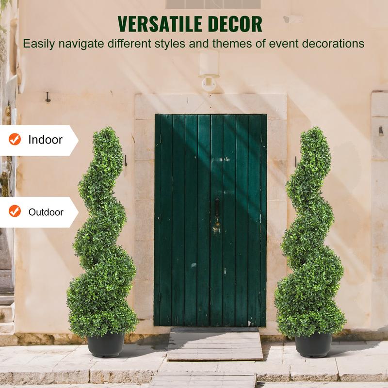 VEVOR 2 pcs. Artificial Boxwood Tower Topiary Spiral Artificial Plant 91cm high Decorative Plant Green Plastic PE Iron Topiary Plants incl. 10 pcs. Replacement Leaves Fruit Pot