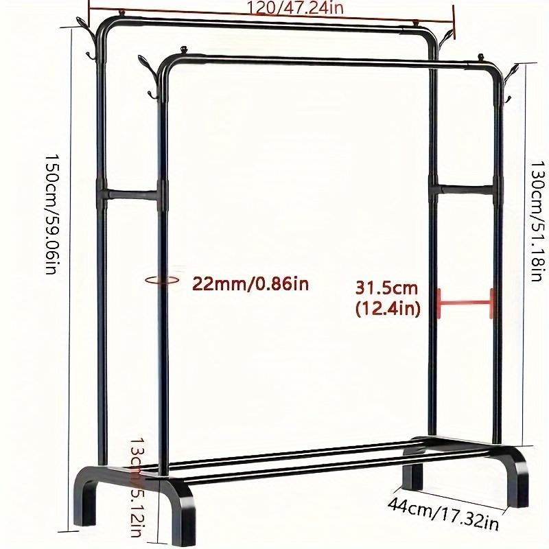 Double Pole Hanger Rack, Sturdy Hanger Hanger - Indoor Garment Display Rack, Multifunctional Floor Vertical Organizer Rack Laundry Hangable