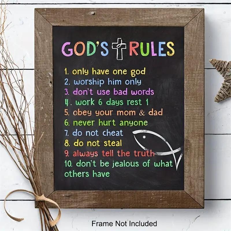 Ten Commandments Letter Pattern Wall Painting without Frame, Room Decor Religious Bible Verse Wall Poster, Wall Art Decor for Home Living Room Bedroom