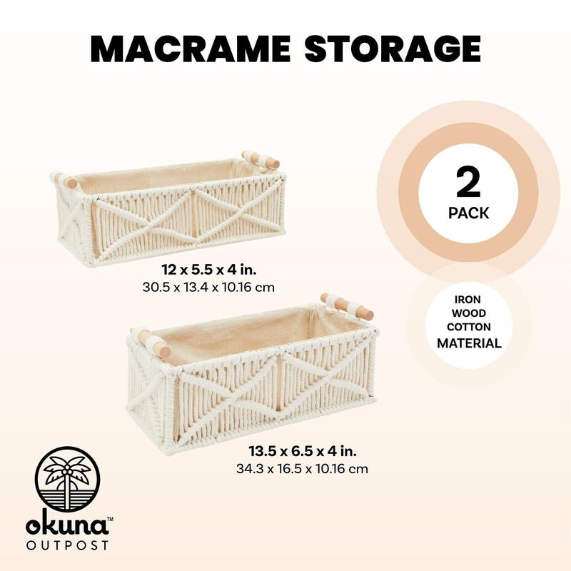 Macrame Basket Storage for Bohemian Home Decor and Nursery (2 Sizes, 2 Pack)